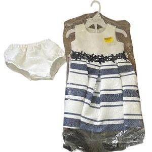 Tahari White & Navy Formal A-Line 2 Piece Striped Dress Set